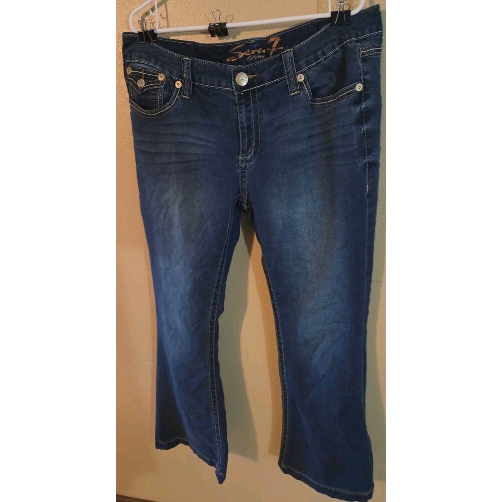 Seven7 Luxe Women's Flare Jeans Size 18W Dark Wash Flap Pocket 38x32 RN 109890